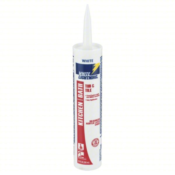 WHITE LIGHTNING Hybrid Caulk: Kitchen & Bath, White, 10 oz Container Size, Cartridge