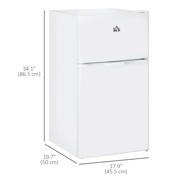 HOMCOM 3.2 Cu Ft Compact Refrigerator, Mini Fridge with Freezer, Adjustable Shelves and Reversible Doors for Bedroom, White - Image 5