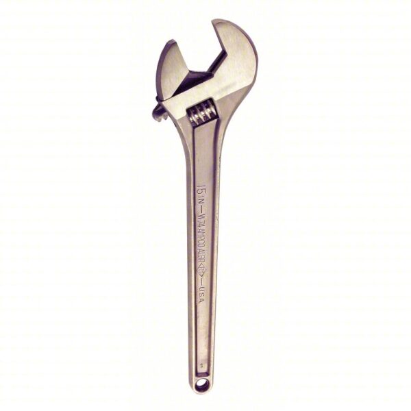 AMPCO Adjustable Wrench: Aluminum Bronze, Natural, 15 in Overall Lg, 1 11/16 in Jaw Capacity