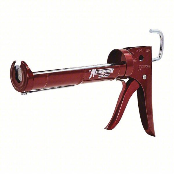 NEWBORN Dripless Caulk Gun: Cartridge, 10 oz For Container Size, 6:1, Half Barrel Frame, Ratchet Rod