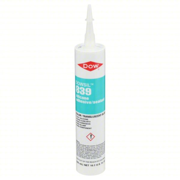 DOW CORNING Silicone Adhesive Sealant: 839, Translucent Blue, 10 oz, Cartridge