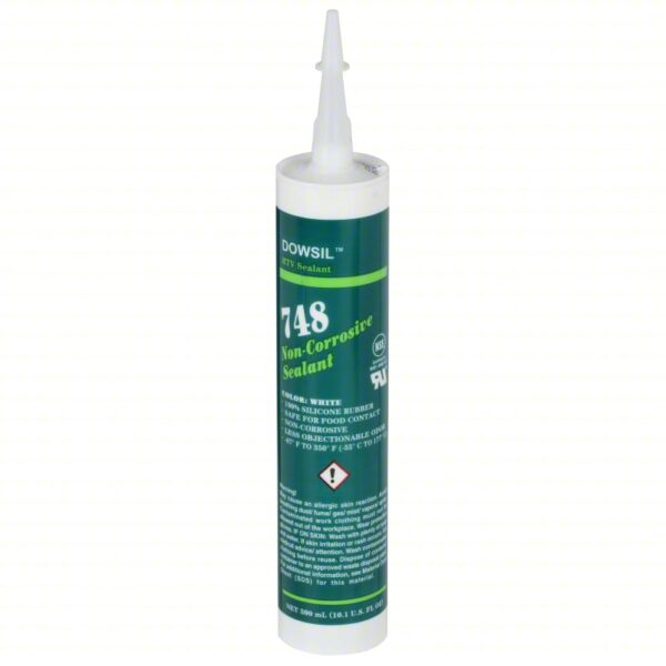 DOW CORNING Silicone Sealant: 748, White, 10 oz, Cartridge, 301% to 500% Elongation Range