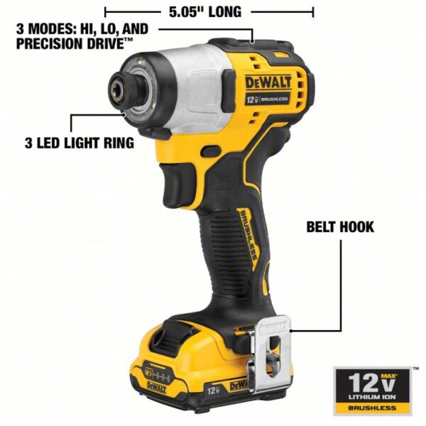 Impact Driver: 1,450 in-lb Max. Torque, 2,850 RPM Free Speed, Brushless Motor, (2) 2.0 Ah, 12 V - Image 5