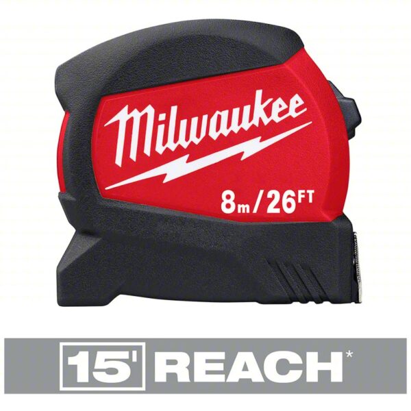 MILWAUKEE Tape Measure: Inch/Metric, Nonmagnetic Single Hook Tip, Plastic with Rubberized Grip, Auto - Image 3