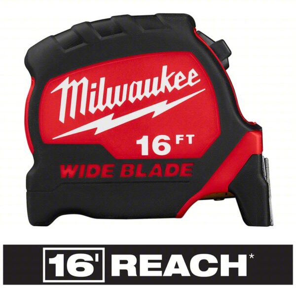 MILWAUKEE Tape Measure: Inch, Nonmagnetic Double Hook Tip, Plastic with Rubberized Grip, 16 ft, Auto - Image 3