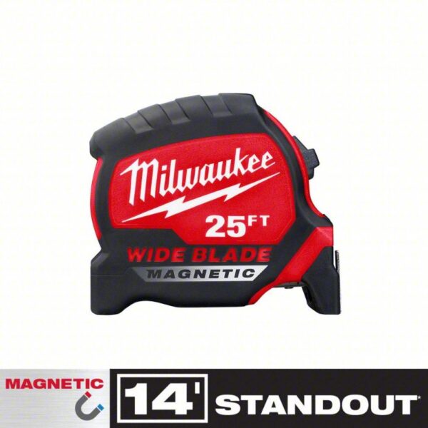 MILWAUKEE Tape Measure: Inch, Magnetic Double Hook Tip, Plastic with Rubberized Grip, 25 ft, 1/16 in - Image 4