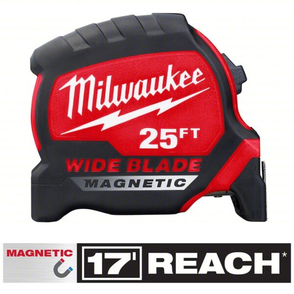 MILWAUKEE Tape Measure: Inch, Magnetic Double Hook Tip, Plastic with Rubberized Grip, 25 ft, 1/16 in - Image 2