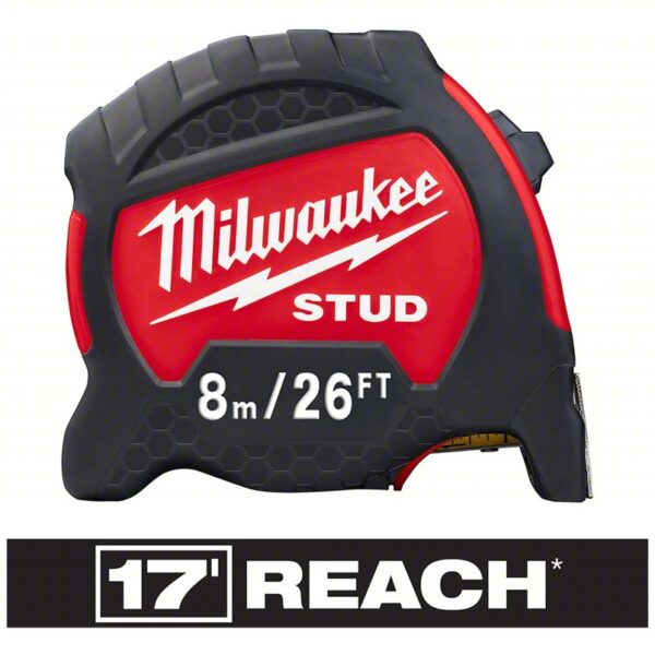 MILWAUKEE Tape Measure: Inch/Metric, Nonmagnetic Double Hook Tip, Plastic with Rubberized Grip, Auto - Image 2