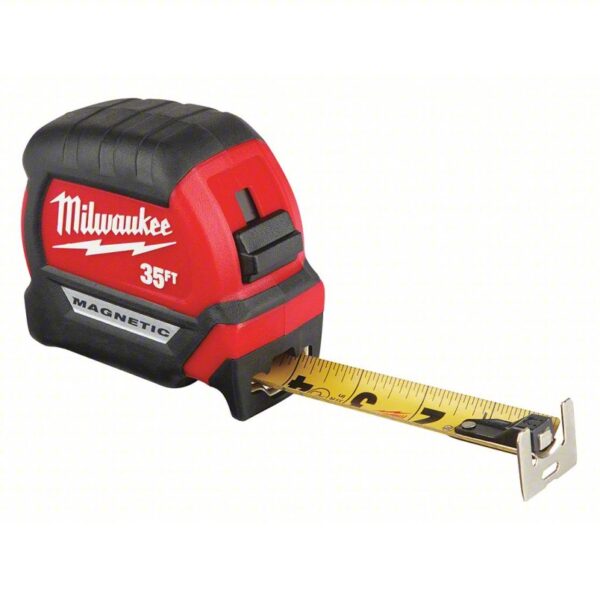 MILWAUKEE Tape Measure: Inch, Magnetic Double Hook Tip, Plastic with Rubberized Grip, 35 ft, 1/16 in - Image 3