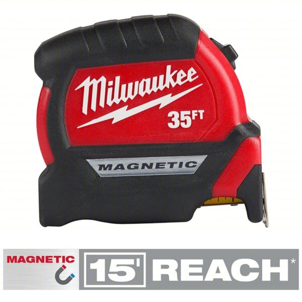 MILWAUKEE Tape Measure: Inch, Magnetic Double Hook Tip, Plastic with Rubberized Grip, 35 ft, 1/16 in - Image 4