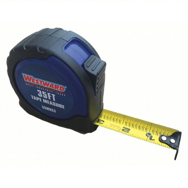 WESTWARD Tape Measure: Inch/Fractional-Read, Nonmagnetic Single Hook Tip, 35 ft, 7 ft Standout Lg