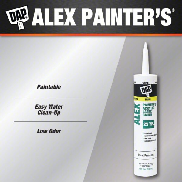 DAP Acrylic Latex Caulk: Alex Painter's, White, 10 oz Container Size, Cartridge - Image 2