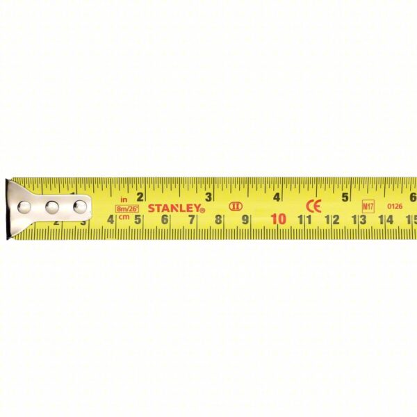 STANLEY Tape Measure: Inch/Metric, Nonmagnetic Single Hook Tip, Plastic, 26 ft / 8 m, Std Blade - Image 2