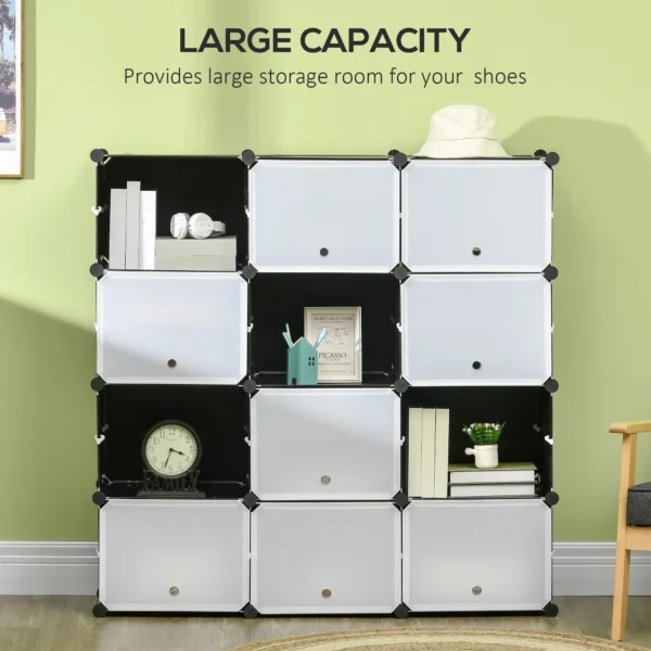 HOMCOM Cube Storage Organizer, 12-Cube Closet Organizer, DIY Modular Storage Cubes, Plastic Bookshelf with Doors for Living Room and Home Office - Image 6