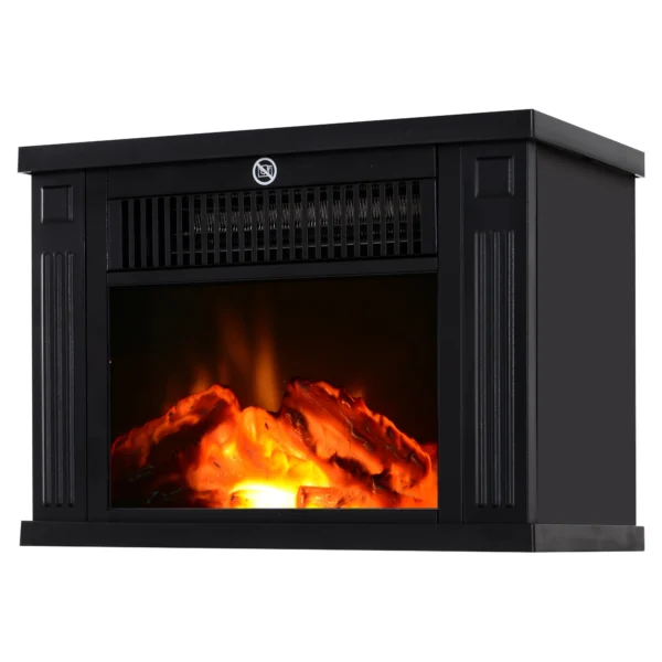 HOMCOM 14" 1000W Mini Standing Electric Fireplace Portable Heater with Overheating, Black - Image 3