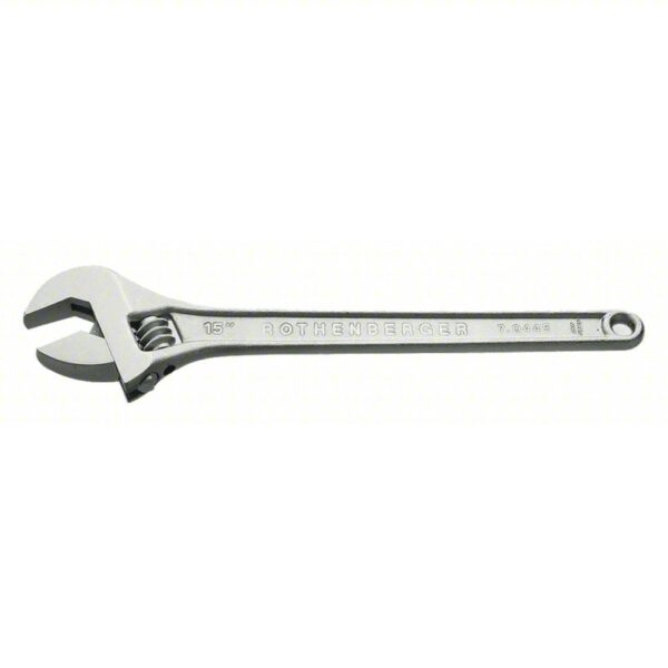 ROTHENBERGER Wrench: Chrome Vanadium Steel, Chrome, 12 in Overall Lg, 1 11/32 in Jaw Capacity