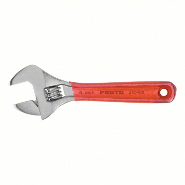 PROTO Adjustable Wrench: Alloy Steel, Chrome, 4 11/32 in Overall Lg, 3/4 in Jaw Capacity