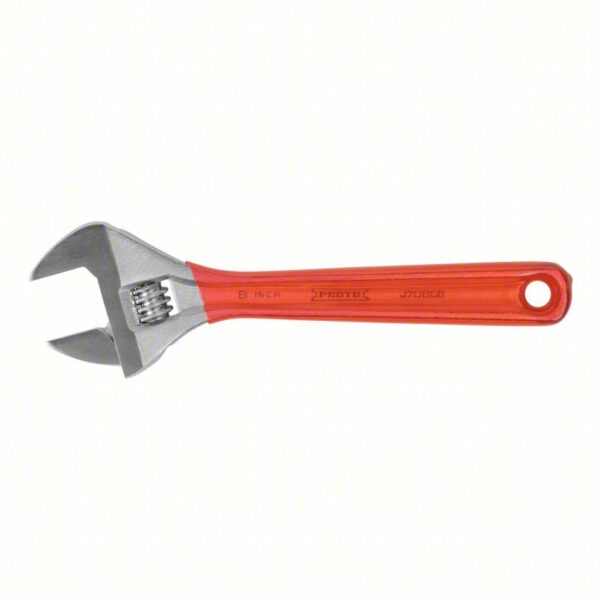 PROTO Adjustable Wrench: Alloy Steel, Chrome, 8 5/32 in Overall Lg, 1 7/32 in Jaw Capacity, Red