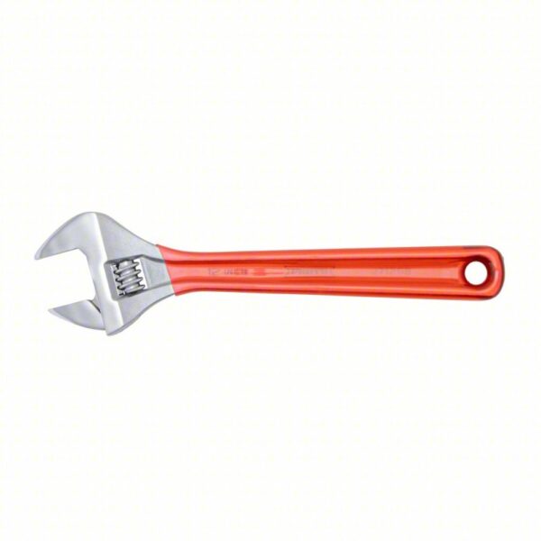 PROTO Adjustable Wrench: Alloy Steel, Chrome, 12 1/8 in Overall Lg, 1 19/32 in Jaw Capacity, Red