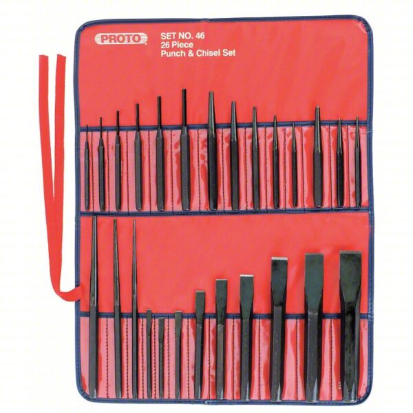 Punch and Chisel Set: 26 Pieces, Cold Chisel, Pouch, J46S2