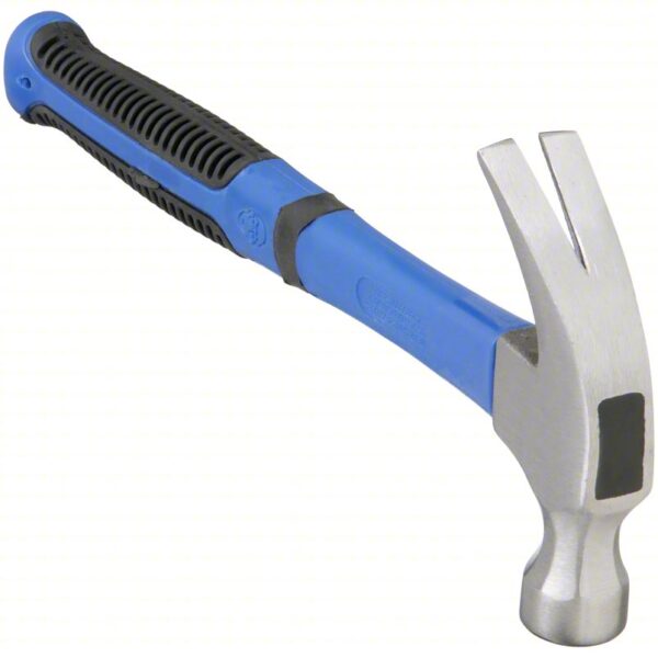 Curved Claw Hammer: Steel, Ribbed Grip, Fiberglass Handle, 16 oz Head Wt, 13 in Overall Lg, Smooth - Image 2