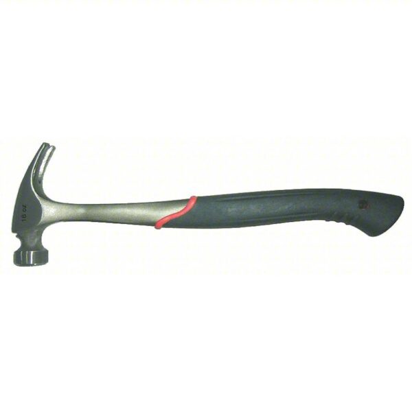 Straight Claw Hammer: Steel, Ribbed Grip, Steel Handle, 16 oz Head Wt, 13 in Overall Lg, Smooth