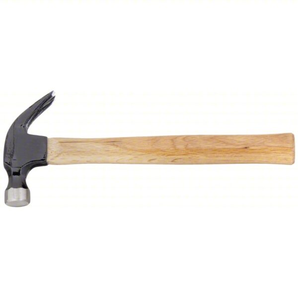 Curved Claw Hammer: Steel, Textured Grip, Wood Handle, 13 oz Head Wt, 13 in Overall Lg, Smooth