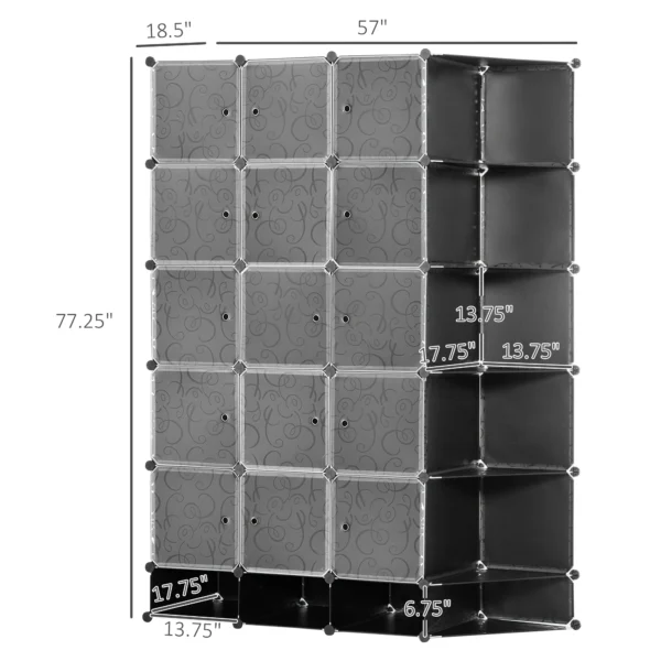 HOMCOM Cube Storage Organizer, DIY 20-Cube Modular Cabinet, Shoe Rack with Doors for Living Room, Black - Image 5