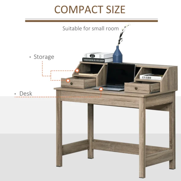 HOMCOM Rectangle Computer Desk with Display Shelves Drawers Home Office Table Workstation Natural Wood Grain - Image 6