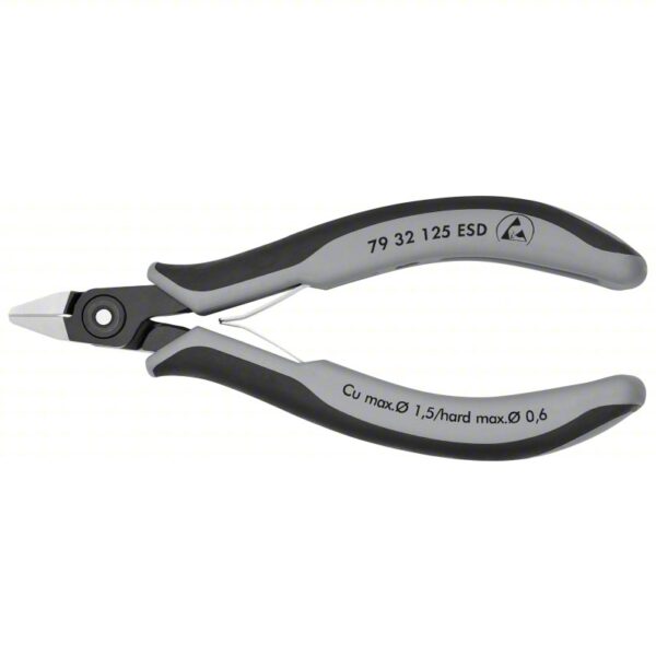 Precision Diagonal Cutting Plier: ESD-Safe, Std, Pointed, 5 in Overall Lg, 1/2 in Jaw Lg