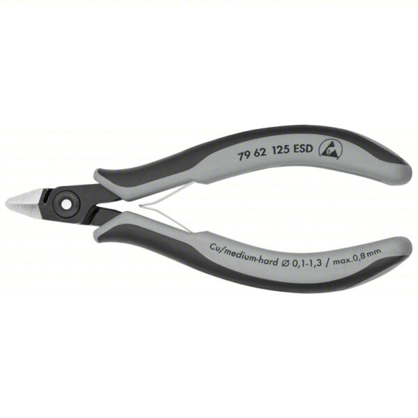 Diagonal Cutting Plier: ESD-Safe, Flush, Pointed, 5 in Overall Lg, 1/2 in Jaw Lg, 1/2 in Jaw Wd