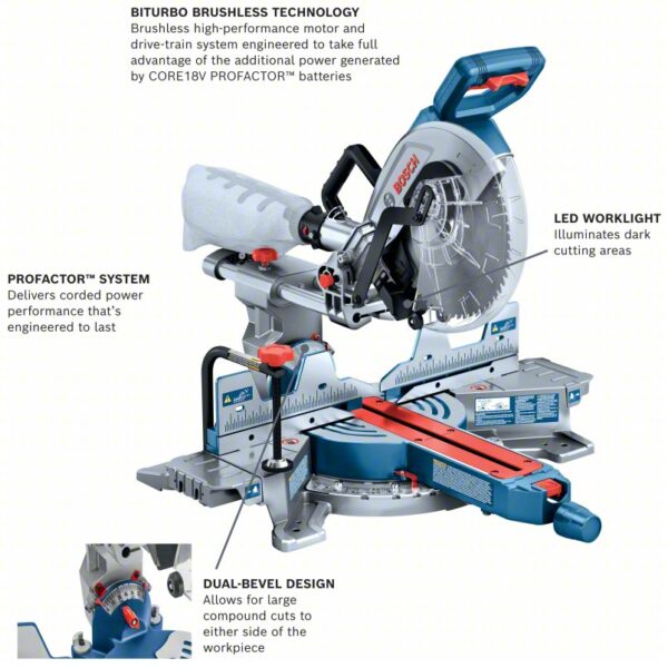 Cordless Miter Saw: 10 in Blade Dia., Sliding, 52° Left to 60° Right, 47° Left to 47° Right, 18V DC - Image 2