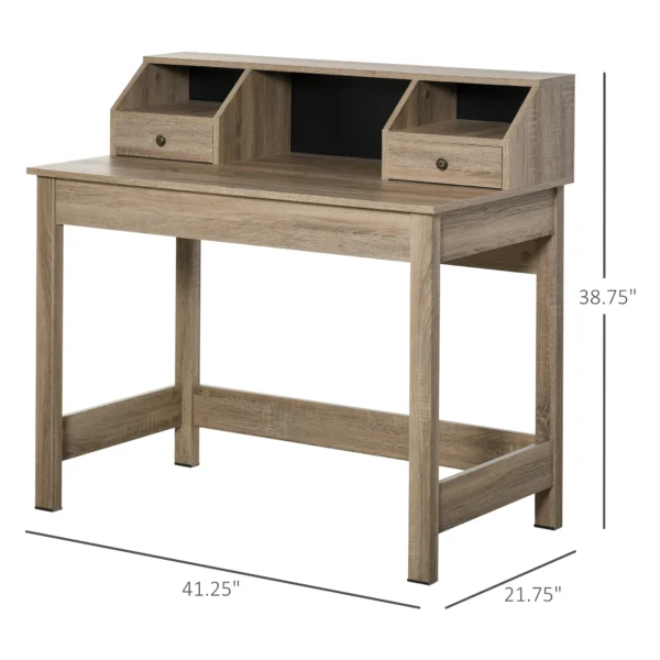 HOMCOM Rectangle Computer Desk with Display Shelves Drawers Home Office Table Workstation Natural Wood Grain - Image 3