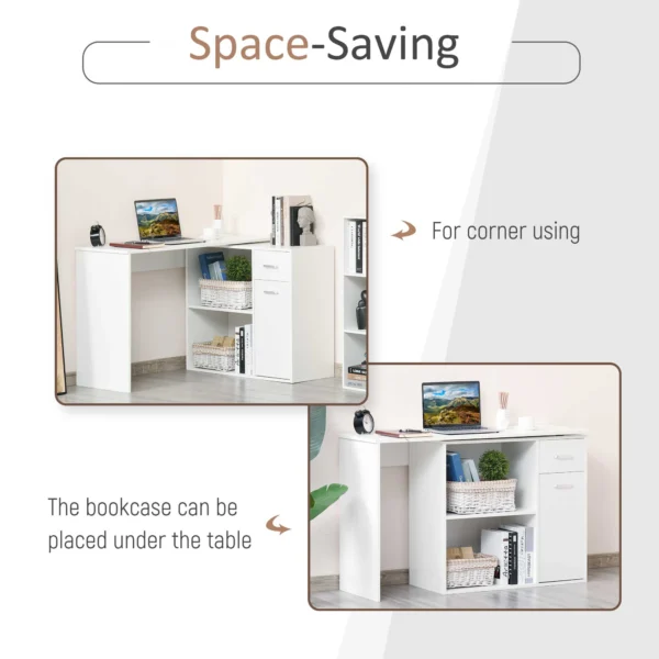 HOMCOM 180° Rotating Home Office Corner Desk Storage Shelf Cabinet White - Image 4