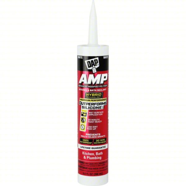 DAP Polymer Sealant: AMP Kitchen, Bath and Plumbing, White, 9 oz Container Size, Cartridge