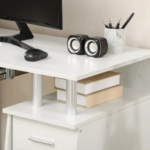 HOMCOM 47" Computer Desk with Keyboard Tray and Storage Drawers, Home Office Workstation Table with Storage Shelves, White - Image 6