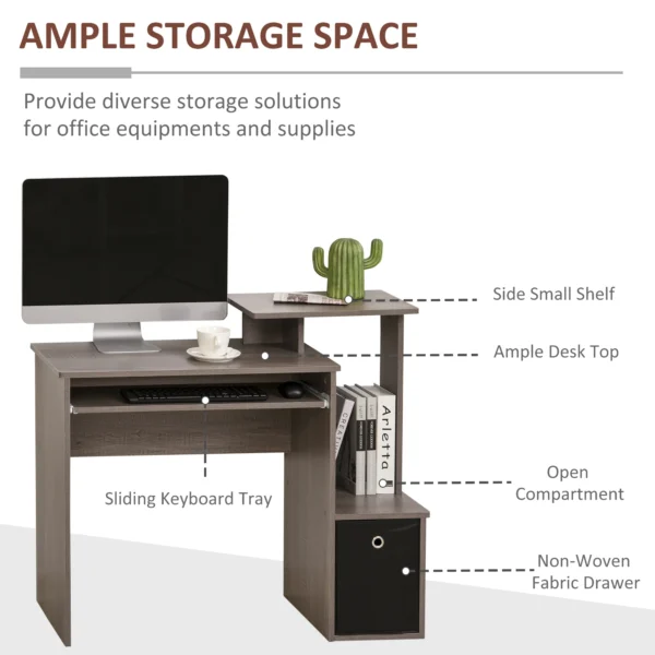 HOMCOM Computer Desk with Sliding Keyboard Tray Storage Drawer Shelf Home Office Workstation Grey - Image 2