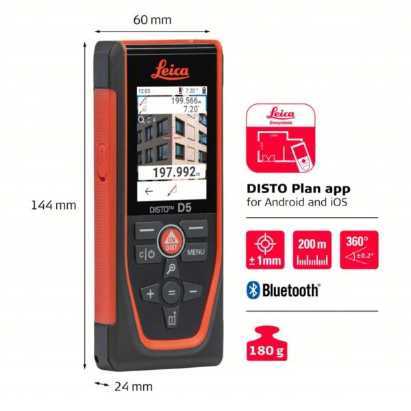 LEICA DISTO Laser Distance Meter: Metric, 0 m – 200 m, ± 1 mm, Li-Ion Rechargeable, ISP, Red - Image 5