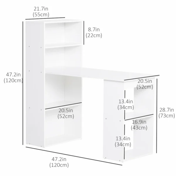 HOMCOM Modern Computer Desk with Storage Shelves, Writing Table Workstation with Bookshelf for Home Office, White - Image 7