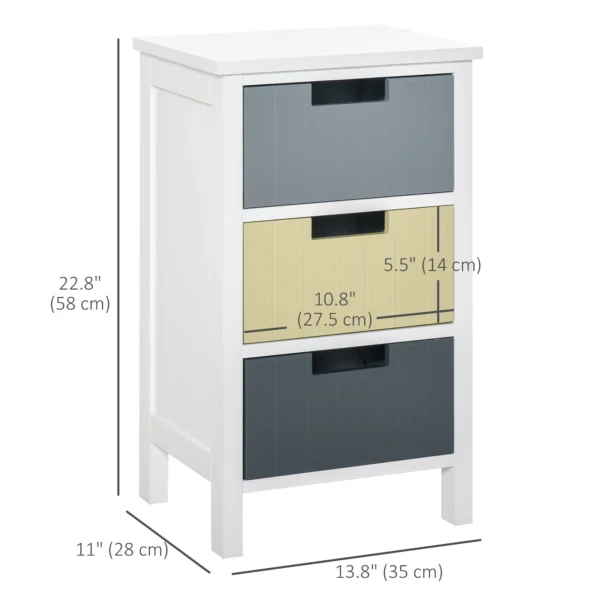 HOMCOM Bedside Table with 3 Drawers, Tall Nightstand for Bedroom, Modern Side Table with Storage, Multi-Colour - Image 8