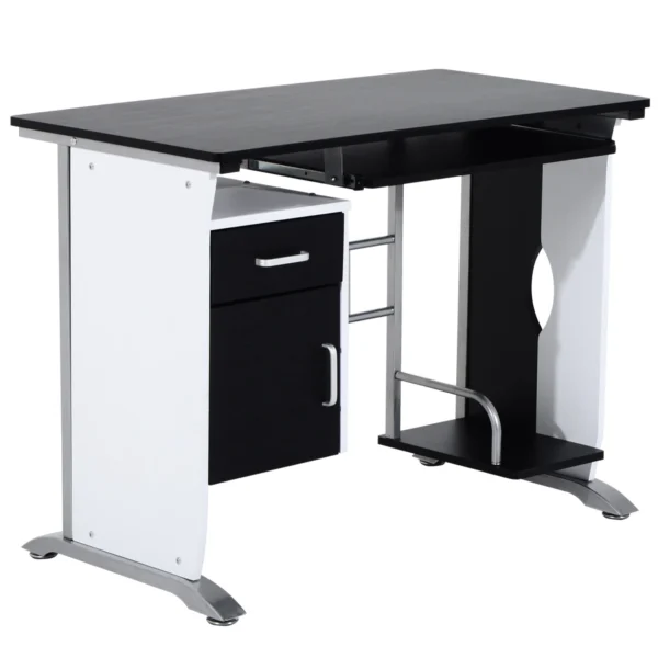 HOMCOM Computer Desk Table Home Office Furniture with Keyboard Tray and CPU Stand, Black and White