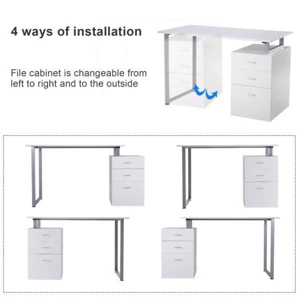HOMCOM 47" L Computer Desk Writing Table Workstation with Multi-Use Reversible File Drawers Metal Frame Home Office Furniture, White - Image 4