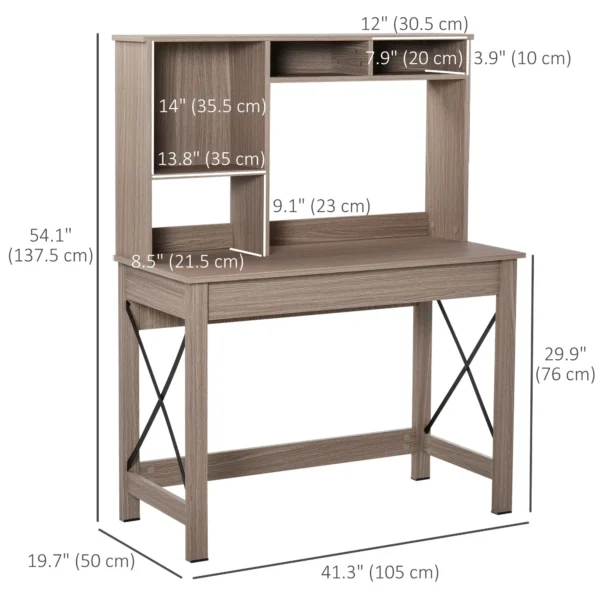 HOMCOM Computer Desk with Storage, Study Table with Bookshelves for Writing Work Bedroom Home Office Workstation, Brown - Image 4