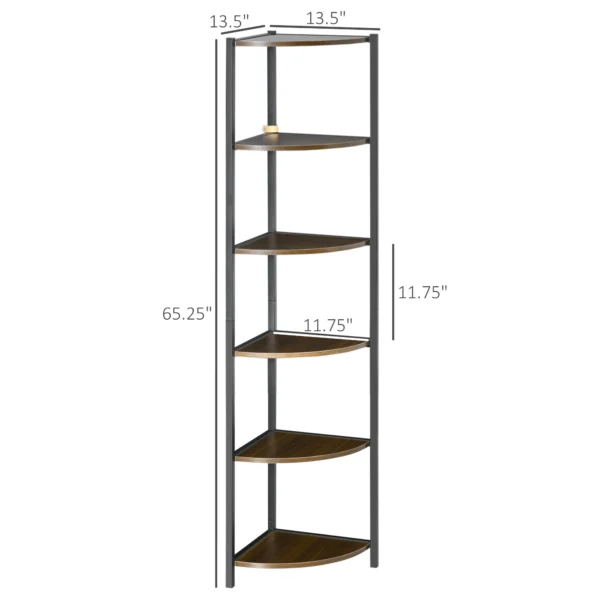 HOMCOM 6-Tier Corner Shelf, Corner Bookshelf with Metal Frame, for Living Room, Bedroom, Kitchen, Dark Brown - Image 7