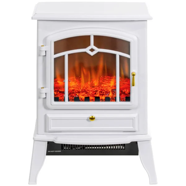 HOMCOM 22" Electric Fireplace Stove, 1500W Freestanding Fireplace Heater with Adjustable Temperature, White