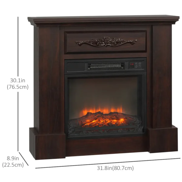 HOMCOM Electric Fireplace with Mantel, Freestanding Heater Corner Firebox with Log Hearth and Remote Control, 1400W, Brown - Image 2