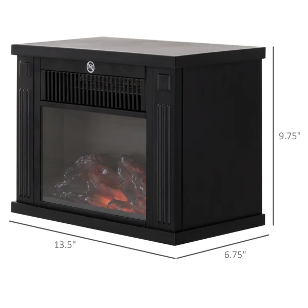 HOMCOM 14" 1000W Mini Standing Electric Fireplace Portable Heater with Overheating, Black - Image 6