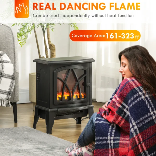 HOMCOM Electric Fireplace Heater, Freestanding Fireplace Stove with Realistic Flame and Overheat Protection, 750W/1500W, Black - Image 3