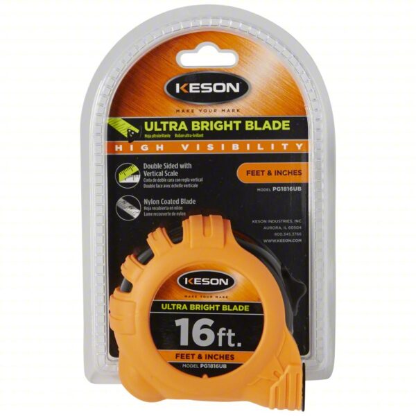 KESON Tape Measure: Inch, Nonmagnetic Double Hook Tip, Plastic with Rubberized Grip, 16 ft, Black - Image 5