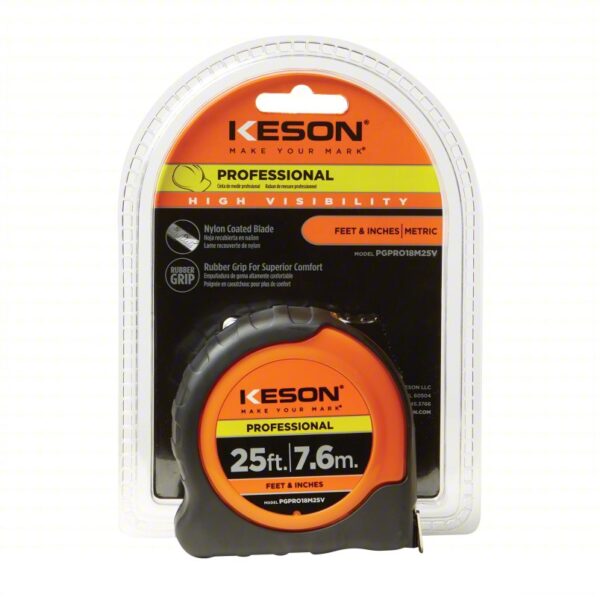 KESON Tape Measure: Inch/Metric, Nonmagnetic Single Hook Tip, Plastic with Rubberized Grip, 1/16 in - Image 4